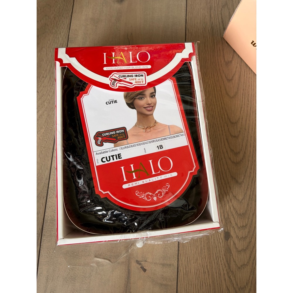 Halo Remi Quality 100% Human Hair Blend Wig Cutie Style Color 1B Off Black Short